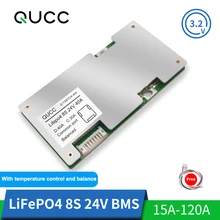 Qucc Lifepo4 BMS 8S 24V Lithium Battery Protection Board 18650 Balancer Electric Scooter Equalizer 15A 20A 30A 40A 60A 100A 120A