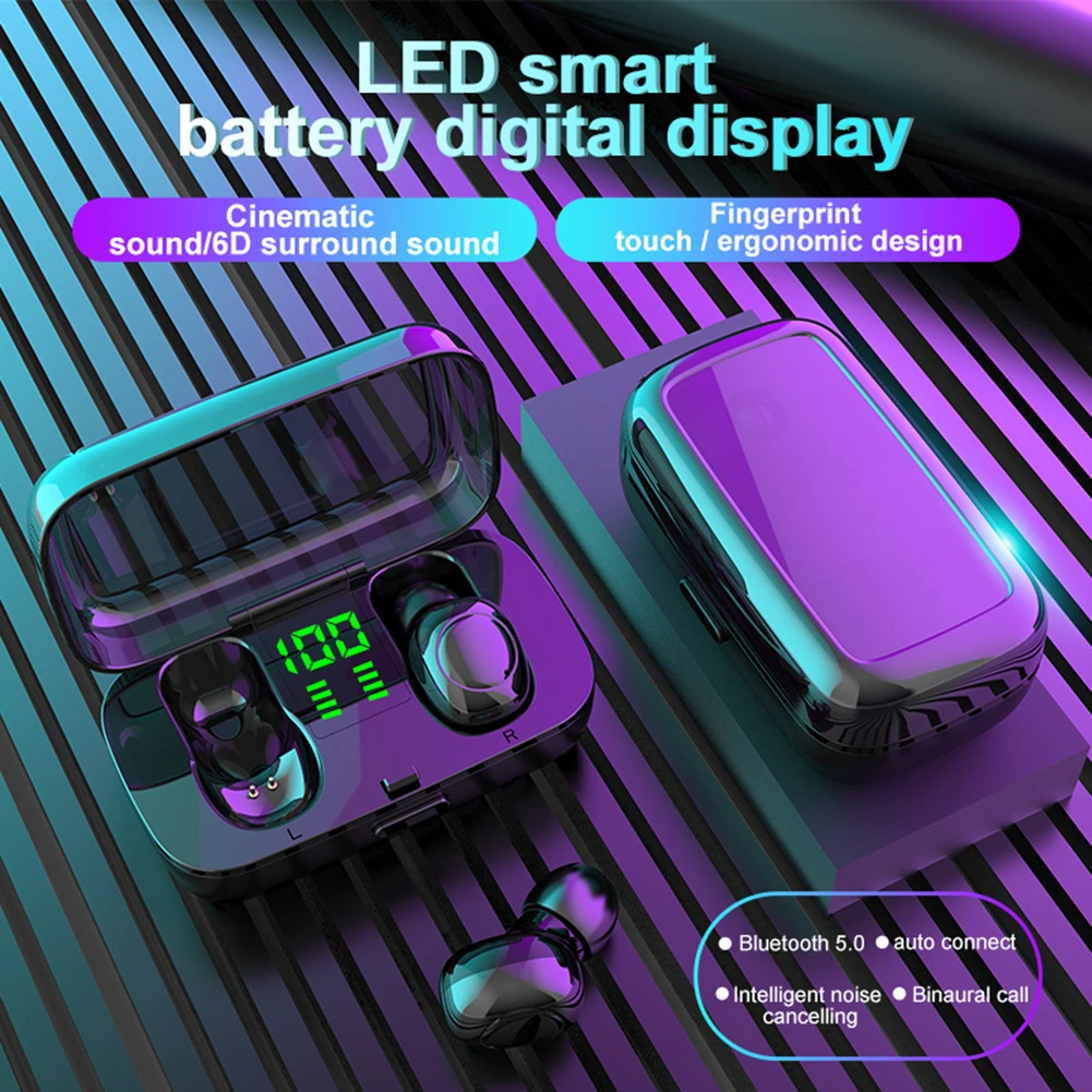 Bluetooth 5 0 TWS Wireless Earphones Touch Control Headset LED Display Waterproof HIFI 6D Surround Sounds Sports Earphones