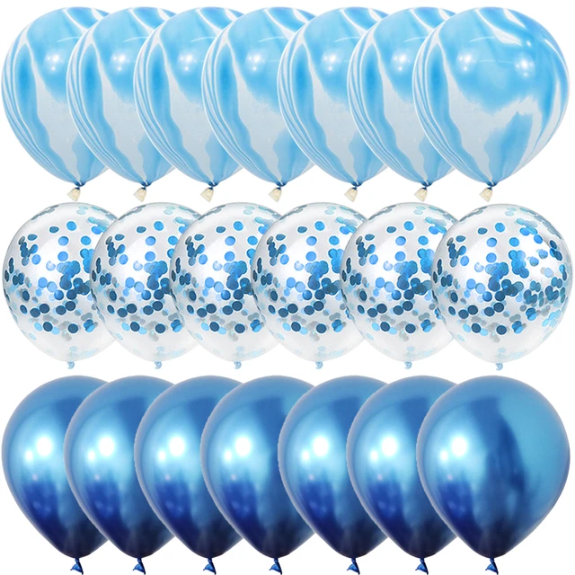 Ensemble de ballons en marbre d'agate bleue, 40 pièces, confettis argentés, décorations pour mariage, saint-valentin, réception-cadeau pour bébé, fête d'anniversaire 4