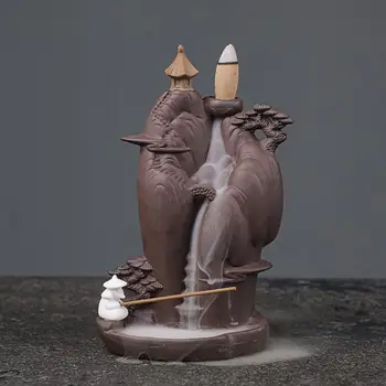 

Purple Sand Ceramic Censer Smoke Waterfall Incense Stick Burner Old Man Backflow Incense Burner Ceramic Home Coffee Decoration