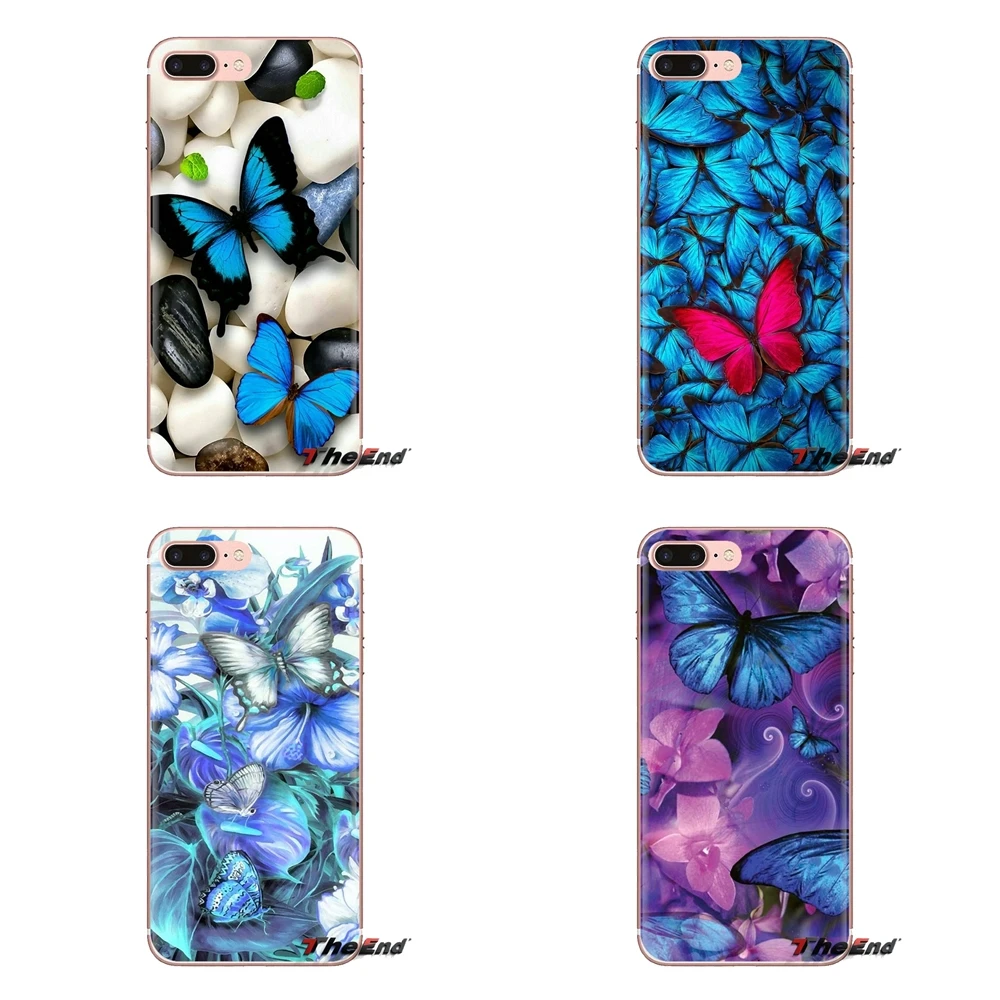 beautiful Blue butterfly For Samsung Galaxy S3 S4 S5 Mini S6 S7 Edge S8 S9 S10 Plus Note 3 4 5 8 9 Transparent Soft Cases Covers |