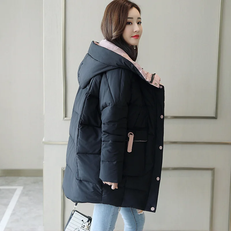 

Winter New Style Korean-style GIRL'S Medium Length down Feather Cotton-padded Clothes Fat Mm Plus-sized Loose Casual Hooded Cott