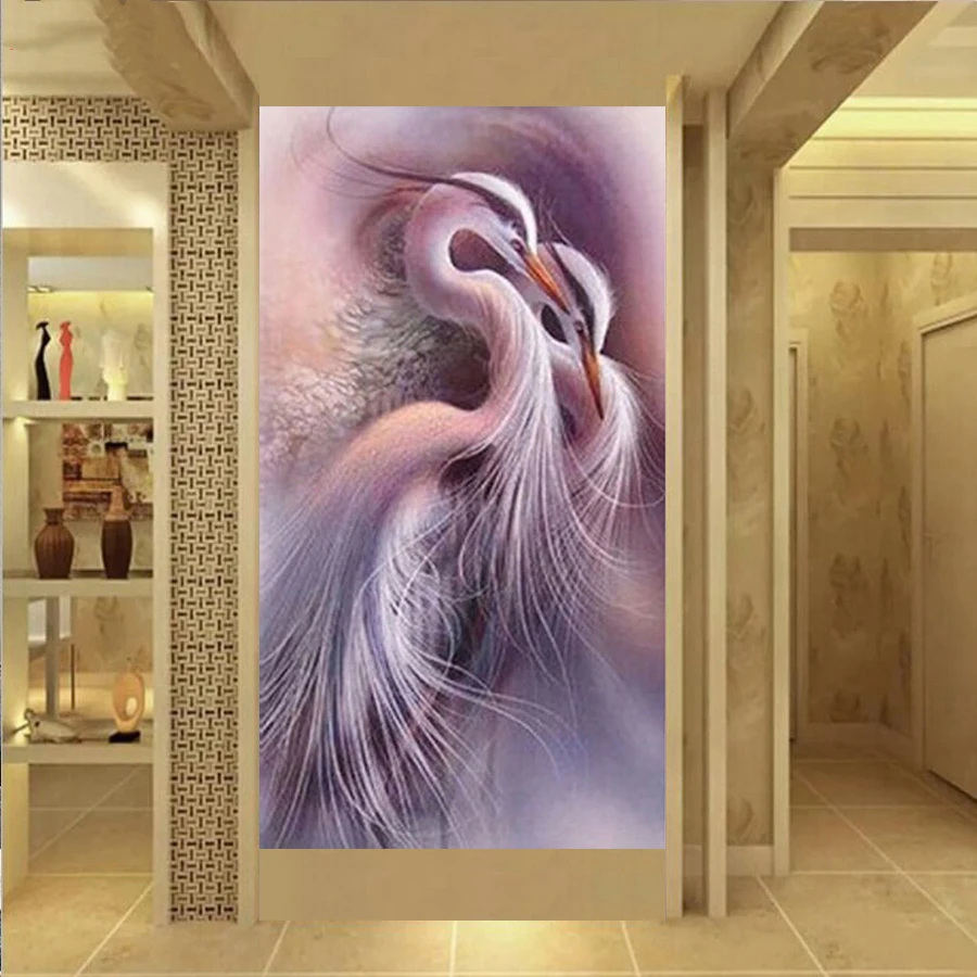 Grue-rouge-brod-e-avec-couronne-en-diamant-Grande-peinture-en-diamant-5D-point-de-croix