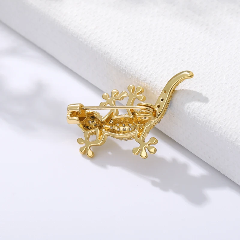 

High-grade Fashion New Men Crystal Gecko Metal Brooches Zircon Animal Brooch Pin Clothing Scarf Buckle Hat Bag Women Accessories