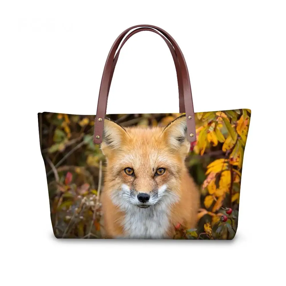 

Yellow Soft Tote Handbags for Women Pretty Fox 3D Printing Shopping Shoulder Bag Ladies Femme Large Capacity Purse Wholesale