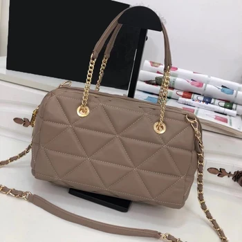 

free shipping 2020 the new style geometric pattern genuine cow leather women handbag one shoulder bag crossbody bag 4 color 28cm