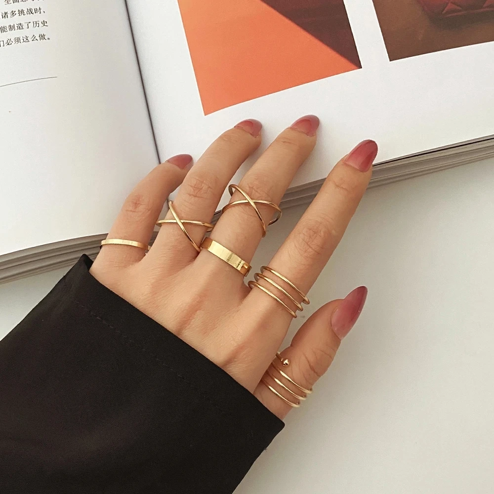 Juego de anillos de cadena ancha Punk para mujer y niña, anillos finos de dedo irregulares a la regalo, joyería de nudillos femeninos para fiesta 2022|Anillos| - AliExpress