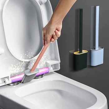 

GURET Silicone TPR Toilet Brush For Bathroom Accessories No Dead Angle Cleaning Brush For Toilet Drainable Flat Cleaning Tools