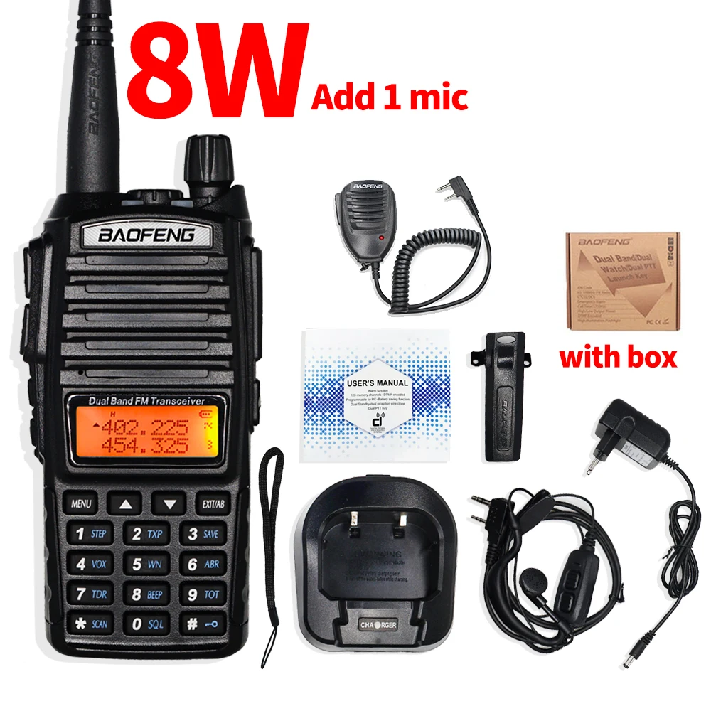 High Power 8W Baofeng UV-82 Walkie Talkie UV82 Dual Band VHF/UHF FM Transceiver 10KM Long Range Hunting Two Way Ham CB Radio long range walkie talkies 1000 miles Walkie Talkie