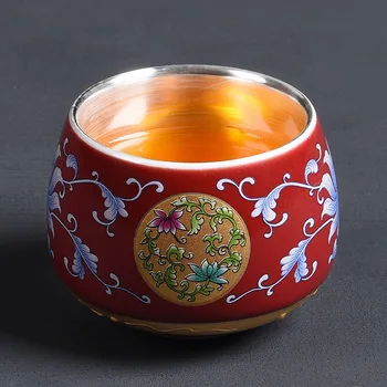 

High grade Silver Tea cup Jingdezhen blue and white handmade gilded silver teacup Enamel glaze Tea mug