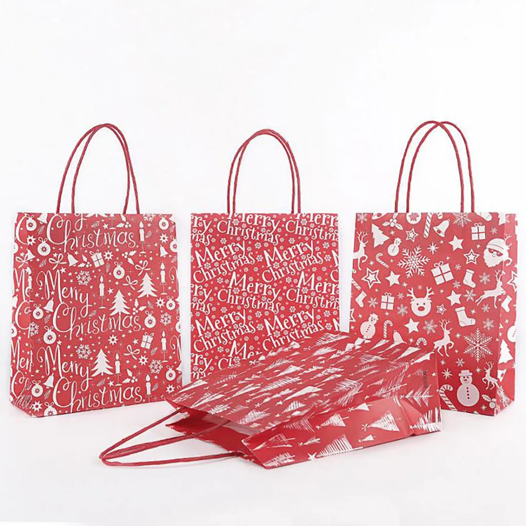 4pcs Christmas Gift Bag Kraft Paper Bags Candy Box BagChristmas Goodie Bags Paper Gift Bags Paper christmas Packaging Sweets