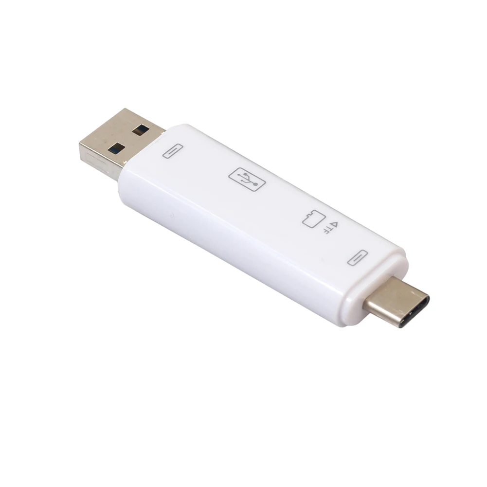 Многофункциональный USB 3,1 type-C к USB 2,0 Micro 5Pin TF адаптер для чтения карт OTG - Цвет: Белый