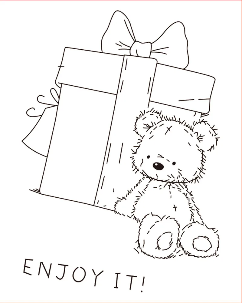 

10x6 Bear leaning on gift box Transparent Clear Stamps Silicone Seals for DIY scrapbooking photo album Card Making