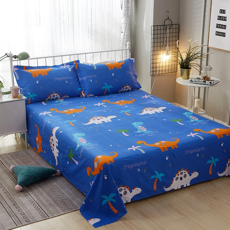 

Cartoon Blue Dinosaur World Printed Flat Sheet Bed Sheet 100% Cotton Mattress Protector Cover Twin Full Queen King Bedding Sets