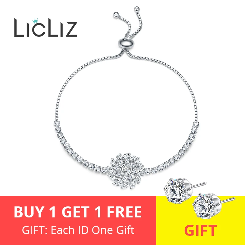 LicLiz, модный роскошный большой Вихревой цветок, очаровательный регулируемый браслет для женщин, циркониевая белая Золотая цепочка, ювелирное изделие LUB0209