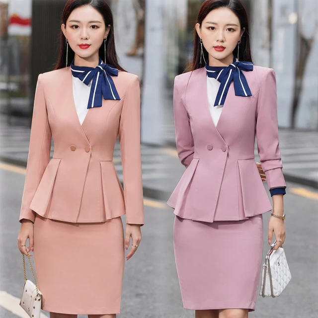 2023 Korean Spring Formal Ladies Pink Pants Blazer Women Business Suits  with Sets Work Wear Office