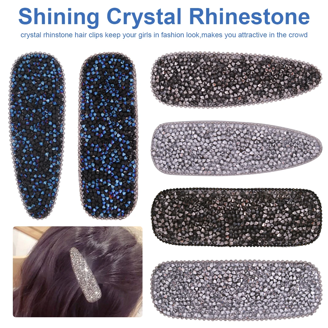 

Women Shining Crystal Rhinestone Hairpins Barrettes Girl Kids Cute Geometric Hair Clips Seed Beads Hair Accessories 1pcs