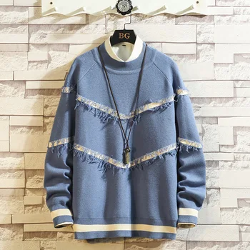 

Winter Sweater Men Warm Fashion Print Contrast Color Casual Knit Pullover Men Knitting Sweaters Large Size Sweter Clothes M-5XL