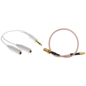 

TV Antenna Converter Cable SMA Female Straight to MCX Male 23cm Long & Cable Splitter of White Earphones 3.5 mm o