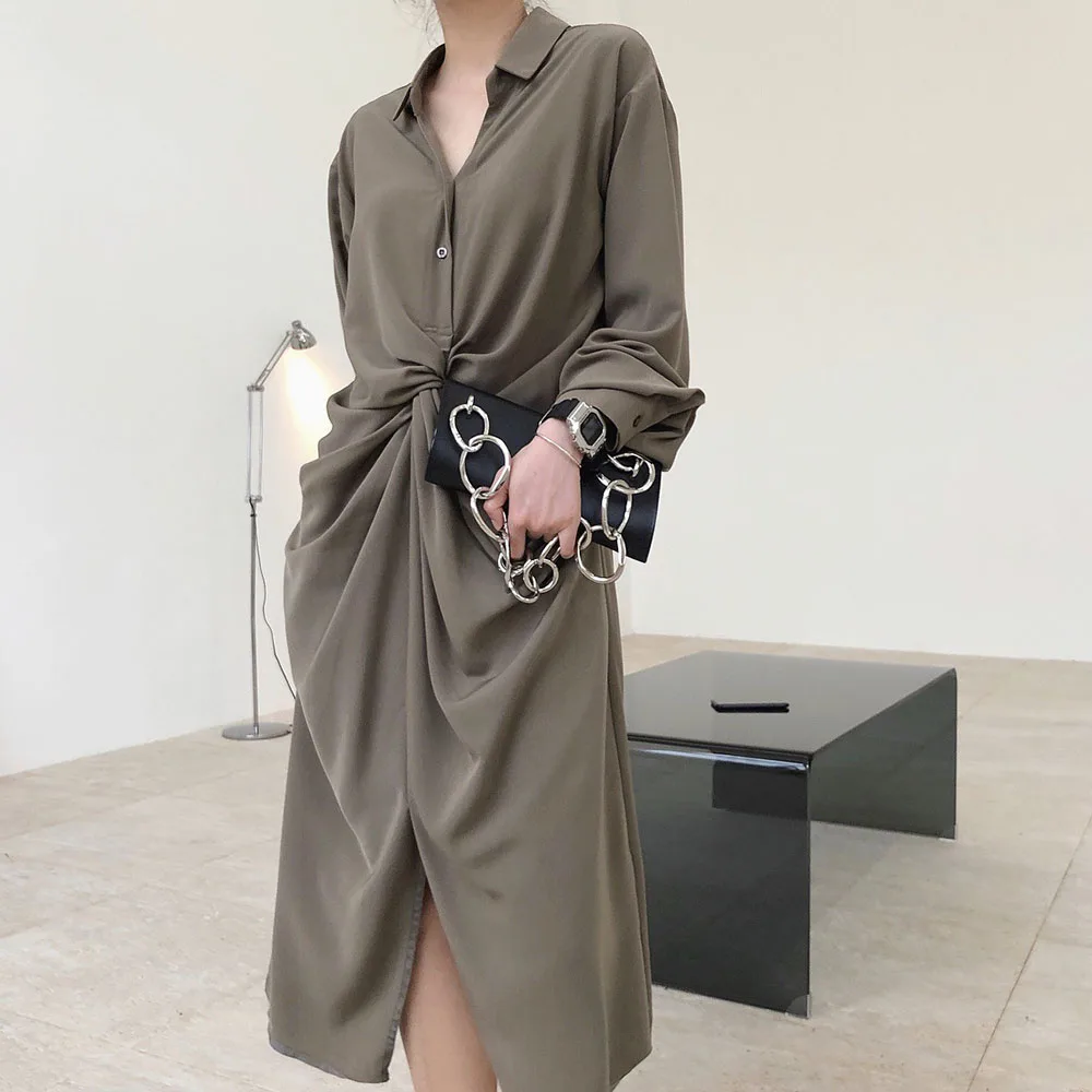 

Spring New Blogger Fashionable Temperament Waist Knotted Dress Slimming Tight Waist Straight Midi Skirt Woman Dress