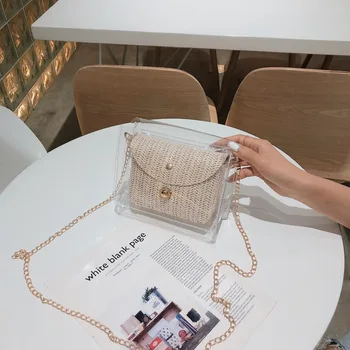 

New 2020 Korean version of the jelly chain bag transparent shoulder messenger bag fashion straw woven small square bag