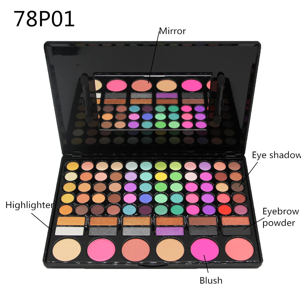 Kaufen SANIYE 78 Farben Lidschatten palette mit Spiegel Schönheit glasierte Multicolor Lidschatten Rouge palette Große Make Up 78P04