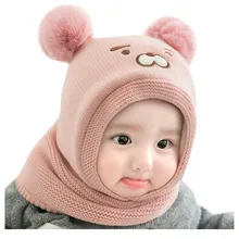 Детская зимняя шапка, новая однотонная шапка для маленьких девочек и мальчиков, зимняя теплая вязаная шапочка+ шарф, теплый комплект, детская шапка#4