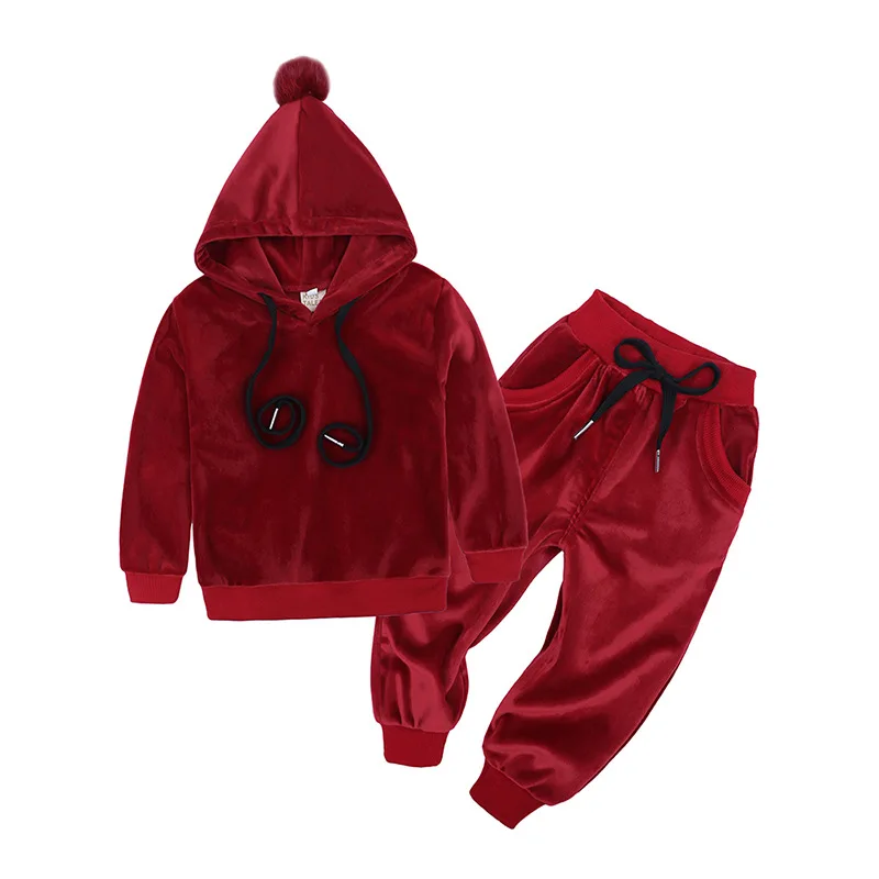 Spring Girls Clothing Sets Kids Gold Velvet Tracksuit Baby Boys Cartoon Hooded Coats Pants Suit Children Sportswear Clothes Set (27)