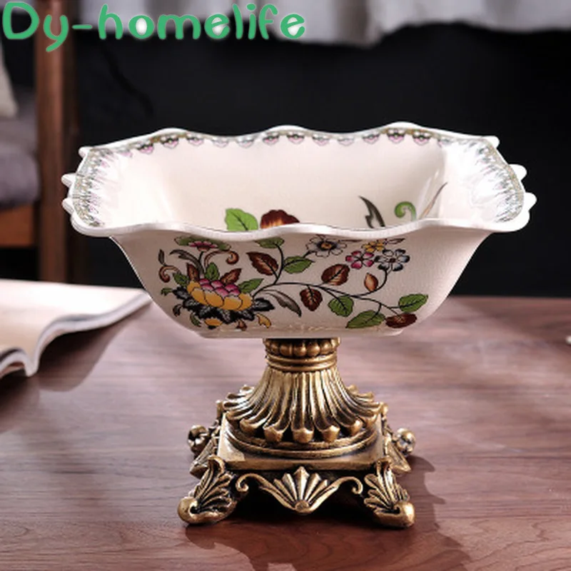 26*26*19.5cm Creative American Square Flower Ice Crack Ceramic Fruit Plate Home Decoration Storage Crafts Ornaments Snack Plate