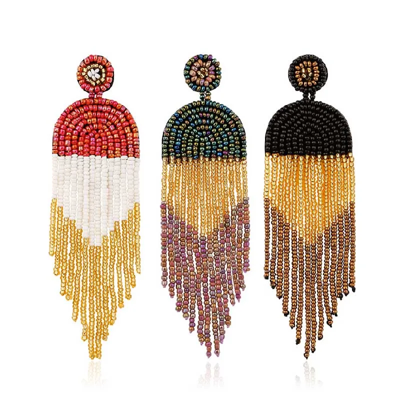 

ZWPON Long Drop Mixed Colors Seed Beaded Tassel Fringe Earrings 2019 Fashion Dangle Earrings Jewelry Wholesale