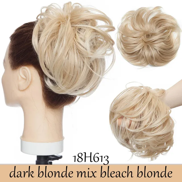 HAIRRO 80g Straight Donut Chignon Hairpieces Synthetic Ombre Elastic Updo Chignon Fluffy Messy Scrunchies Hair Bun For Women 18H613-80g