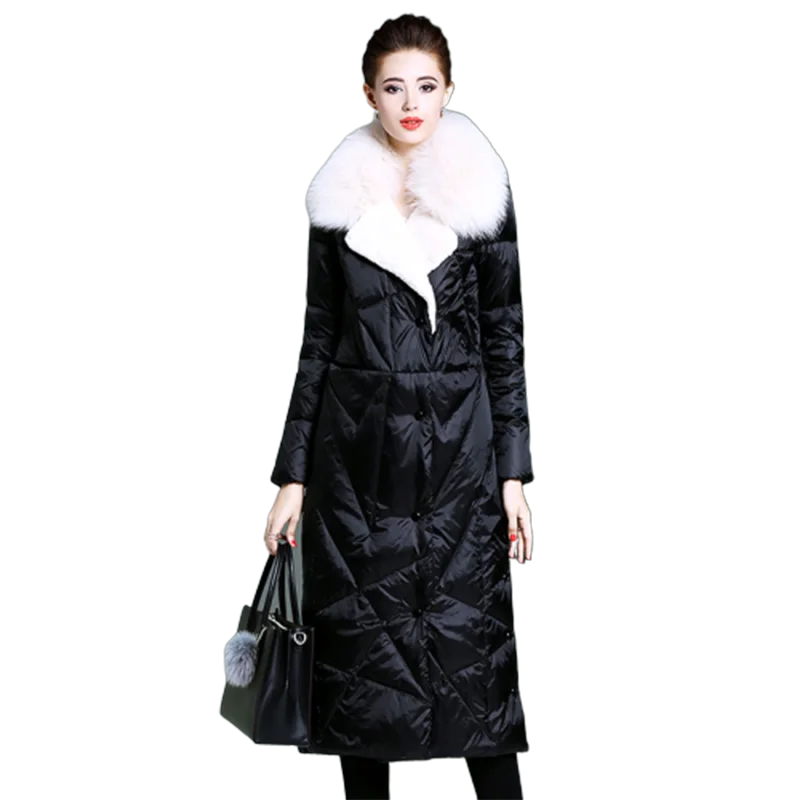 Высокое качество пуховик для женщин Зимняя мода большой Лисий меховой воротник толстый длинный пуховик парка ветрозащитная теплая верхняя одежда