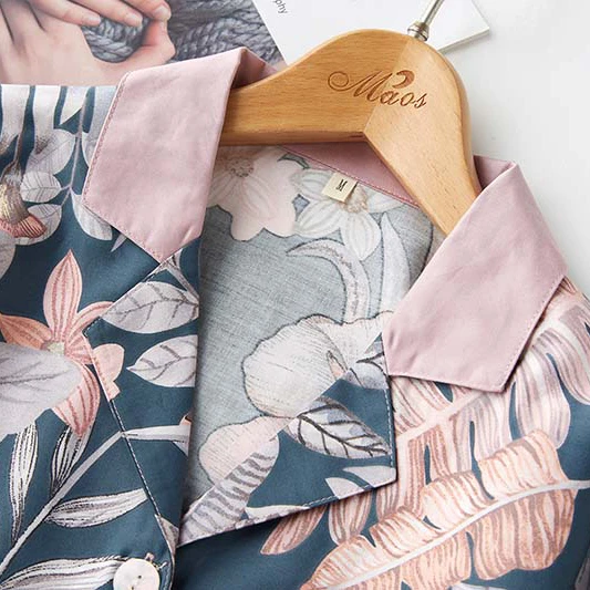 Ceny Wiosna klasyczna sroka drukowanie satynowa piżama z długim rękawem Loungewear kobiety bielizna nocna skręcić w dół kołnierz cienkie ubrania domowe 2 garnitury