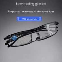 Модные прогрессивные мульти-фокус анти-синие очки для чтения мужские интеллектуальные зум очки для чтения женские металлические пресбиопические очки