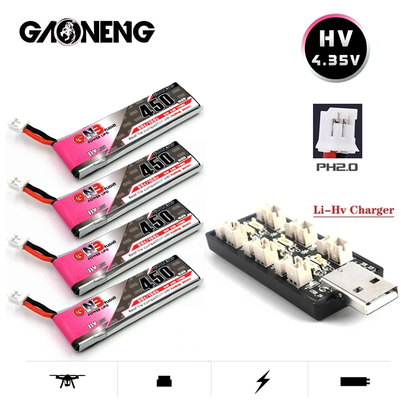 Аккумулятор GNB 3 8 в 1S 450 мАч 80C/160C HV 4 35 Lipo + зарядное устройство для FPV гоночного