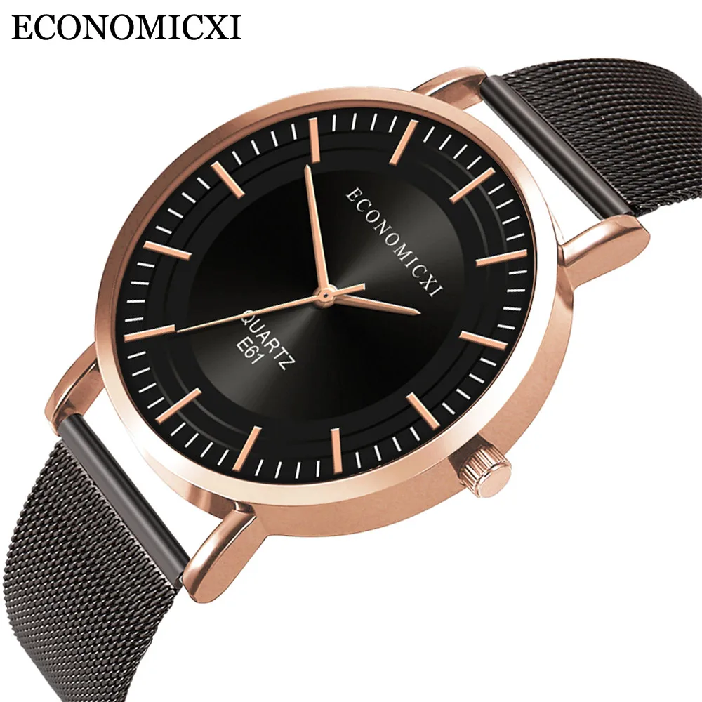 

New Men Classic Simple Quartz Watch Men Round Case With Metal Mesh Strap Wrist Watch Relogio Masculino Male Watches Dropship