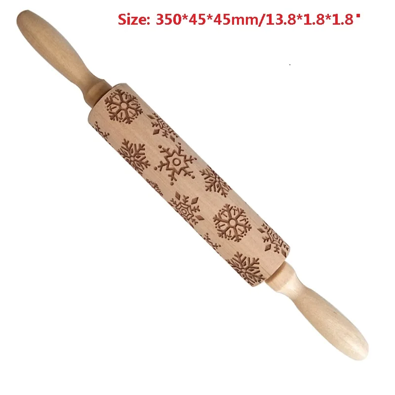 Christmas Rolling Pin Wooden Christmas Engraved Carved Embossing Rolling Pin Dough Stick Baking Kitchen Pastry Tool - Цвет: 07
