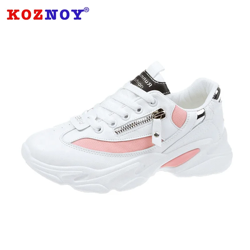 

Koznoy Sneakers Women Spring Autumn Thick Bottom Dropshipping Fashion Breathable Increase Solid Mesh Lace Leisure Women Shoes