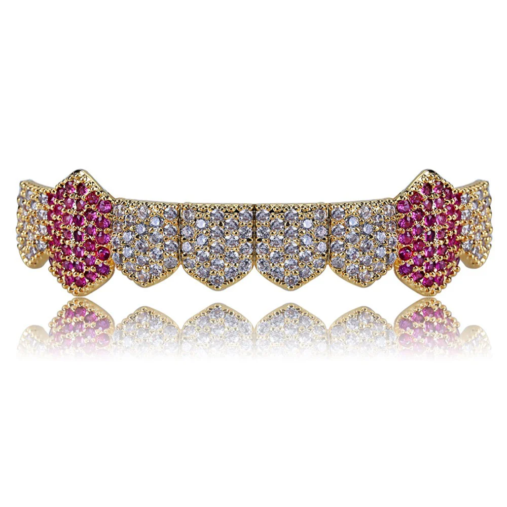 В Стиле Хип-хоп панк подходят золотые Серебристые цвета зубы со льдом Grillz розовый