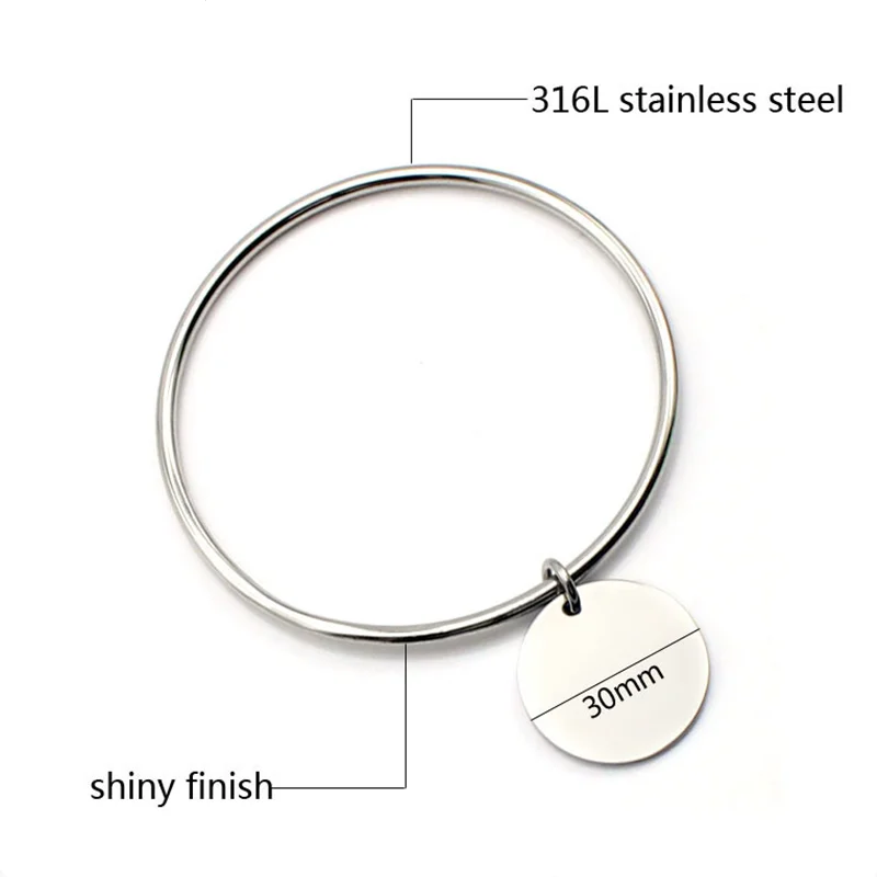 Fashion Bracelet Bracelet & Bangle Laser /Name Round Charm Pendant Gold Color France Style Jewelry