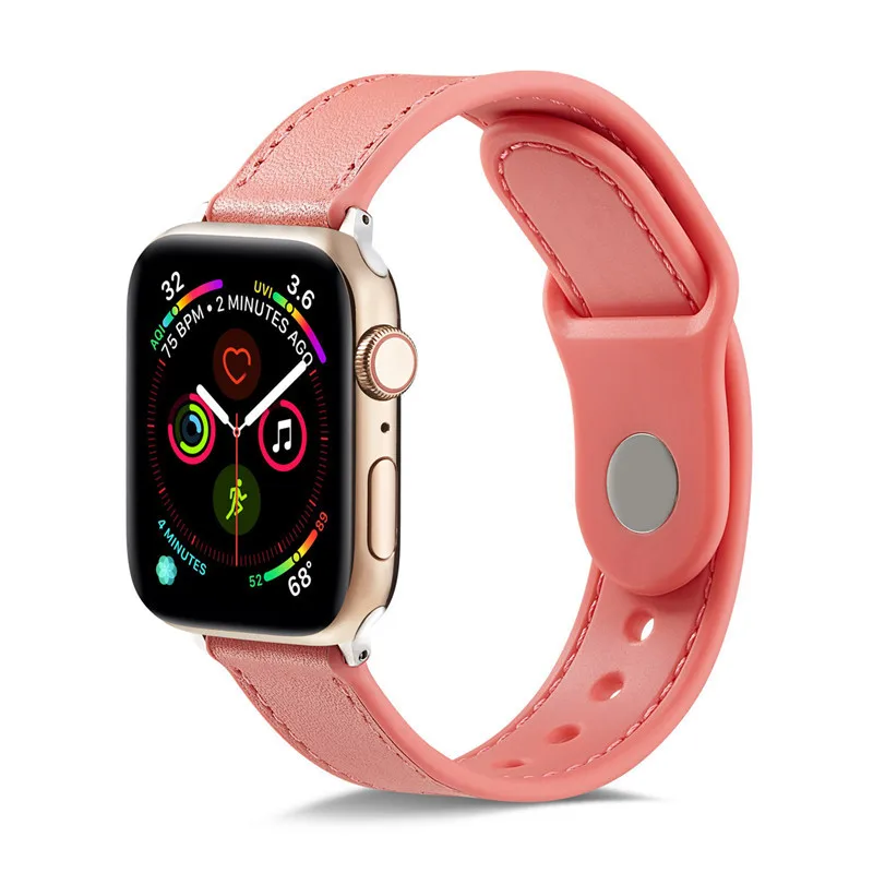 pink red Армированный чехол из силикона+ кожаный ремешок для apple watch band 44 мм 40 мм наручных часов iwatch, ремешок 42 мм, 38 мм, ремешок для часов, correa в едином положении во время занятий легкой атлетикой, apple watch 5/4/3 браслет - Цвет ремешка: pink red