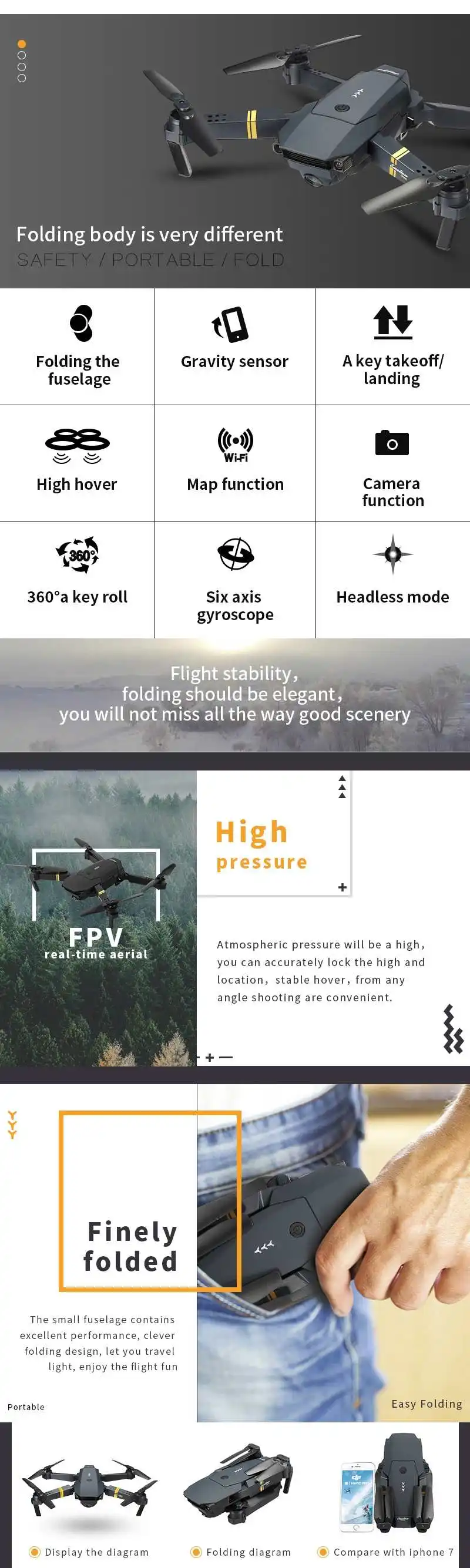 Eachine E58 Wi-Fi FPV с широкоугольной hd-камерой, режим высокой фиксации, складной рычаг, Радиоуправляемый квадрокоптер RTF Drone VS VISUO XS809HW JJRC H37