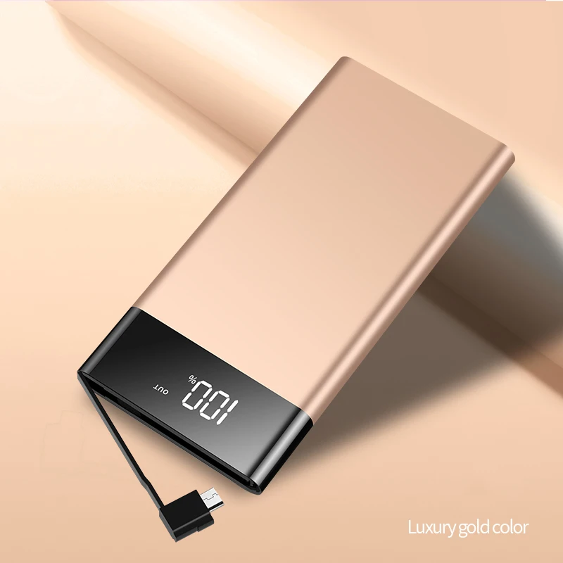 10000 мАч Внешний аккумулятор 2.1A с кабелем внешний аккумулятор для Samsung usb type C с зарядным кабелем внешний аккумулятор - Цвет: Gold-10000mAh