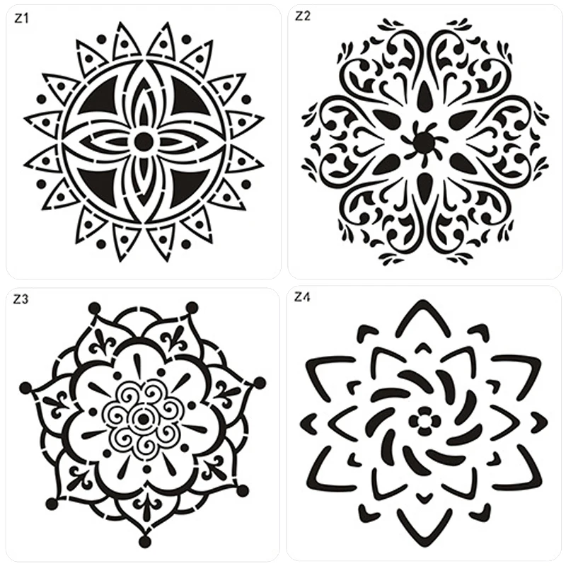 

4pc Mandala Flower Painting Template Stencil DIY Wall Scrapbooking Album Decorative Accessories Drawing Office School Supplies