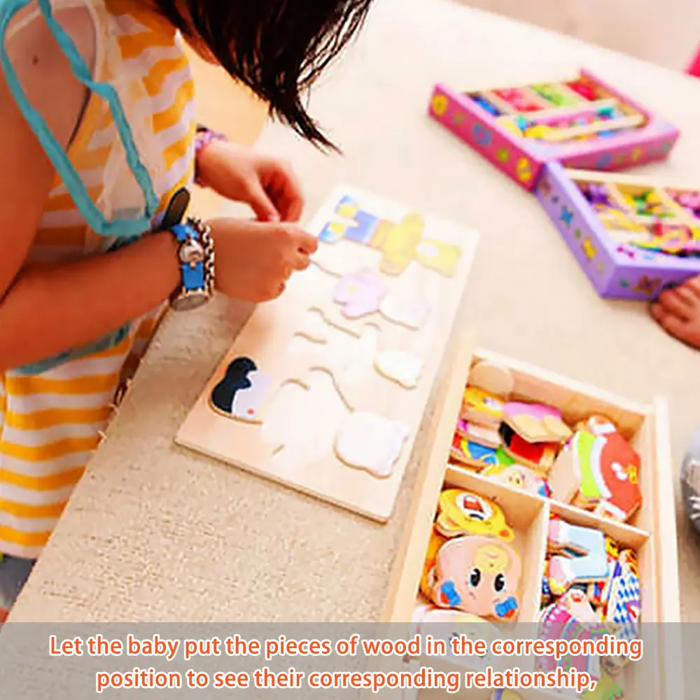 DIY Gift Little Bear Change Clothes Wooden Puzzle Set Children's Early Education Jigsaw Puzzle Dressing Game Baby Puzzle Toys