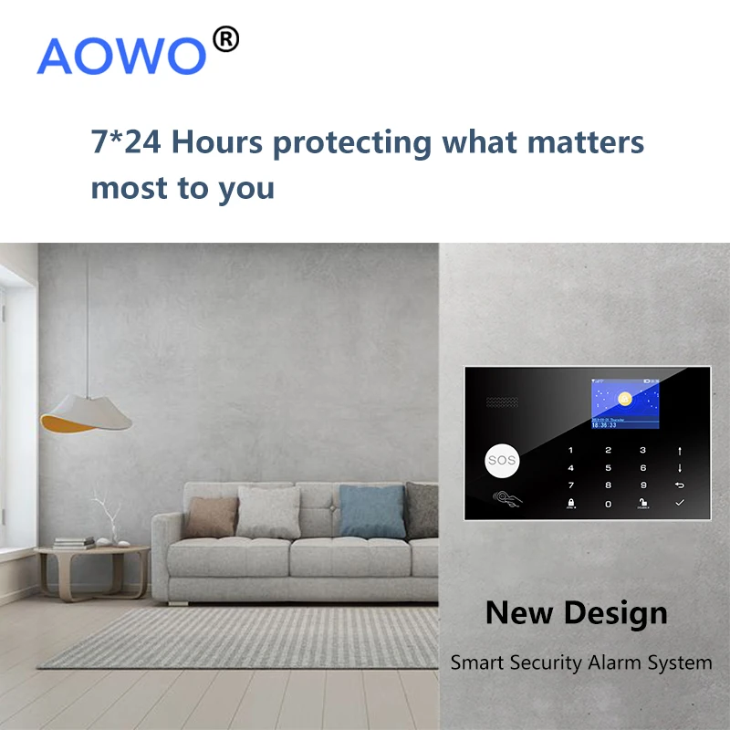 Беспроводная 4G Wi-Fi сигнализация с Tuya Amazon Alexa Google Home IFTTT Голосовое управление пожарный дым PIR Обнаружение движения ЖК RFID сигнализация