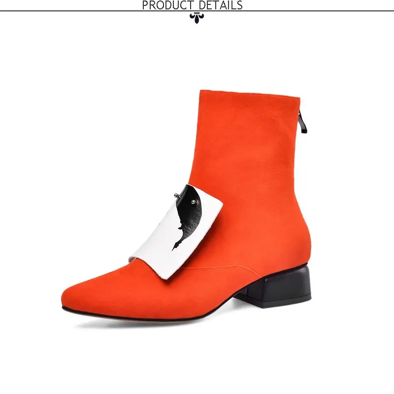 ZVQ/Женская обувь; новые модные зимние ботильоны из натуральной кожи с острым носком; уличная теплая обувь на среднем каблуке; большие размеры; Прямая