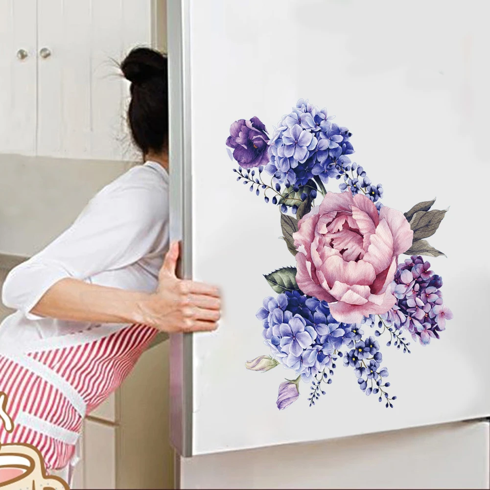 Colorful flower floral vine fridge wall sticker bathroom toilet refrigerator cupboard decor pvc wall decals diy art gift