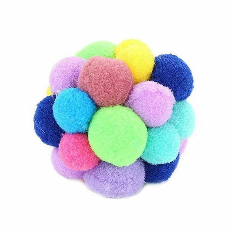 Dropship Pet Cat Ball Toy Colorful Handmade Bells Bouncy Balls Catnip Interactive Toy Pet Cat Supplies