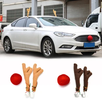 

2 Antlers + 1 nose Cute Vehicle Nose Horn Costume Set Horn And Red Nose Christmas Supplies Rudolf Reindeer Christmas Car Decor